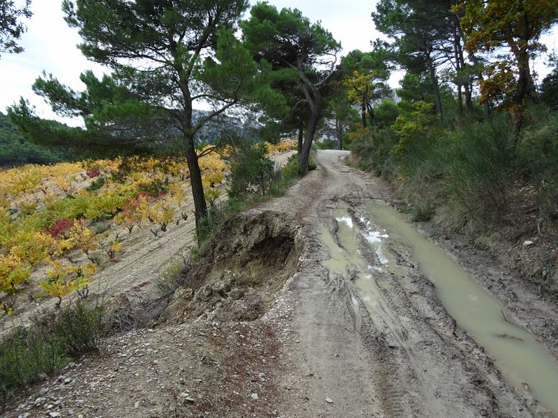 Le chemin a souffert des pluies torrentielles